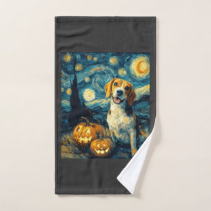 Cute beagle Dog Halloween Jack O Lantern Pumpkin F Hand Towel