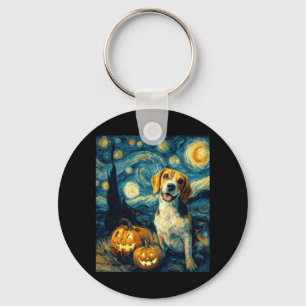 Cute beagle Dog Halloween Jack O Lantern Pumpkin F Key Ring