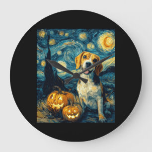 Cute beagle Dog Halloween Jack O Lantern Pumpkin F Large Clock