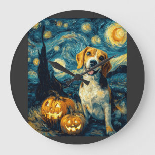 Cute beagle Dog Halloween Jack O Lantern Pumpkin F Large Clock