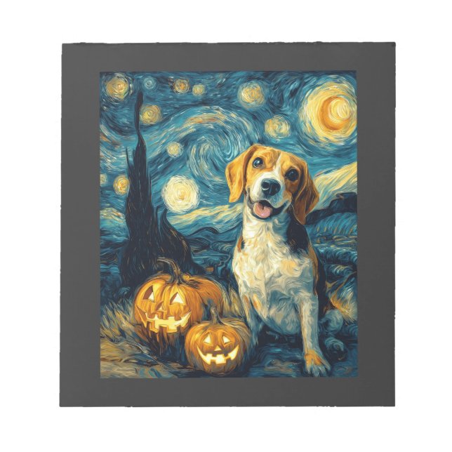 Cute beagle Dog Halloween Jack O Lantern Pumpkin F Notepad (Front)