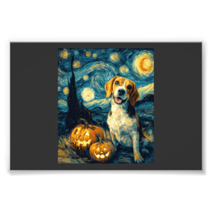 Cute beagle Dog Halloween Jack O Lantern Pumpkin F Photo Print