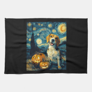 Cute beagle Dog Halloween Jack O Lantern Pumpkin F Tea Towel