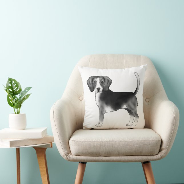 Cute Beagle Dog Illustration In Black And White Cushion (Chair)