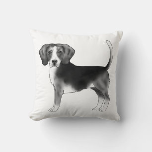 Cute Beagle Dog Illustration In Black And White Cushion