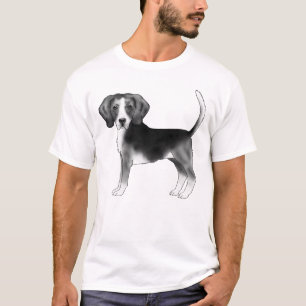 Cute Beagle Dog Illustration In Black And White T-Shirt