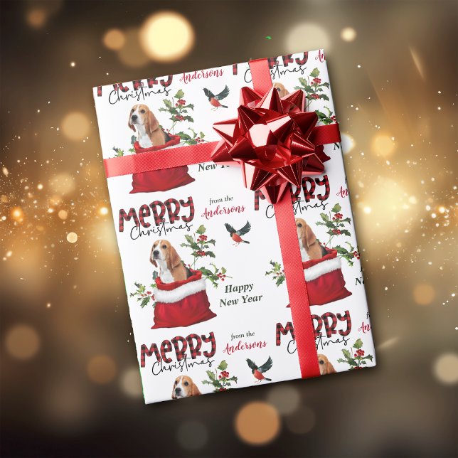 Cute Beagle Dog in Christmas Gift Bag Wrapping Paper (Creator Uploaded)