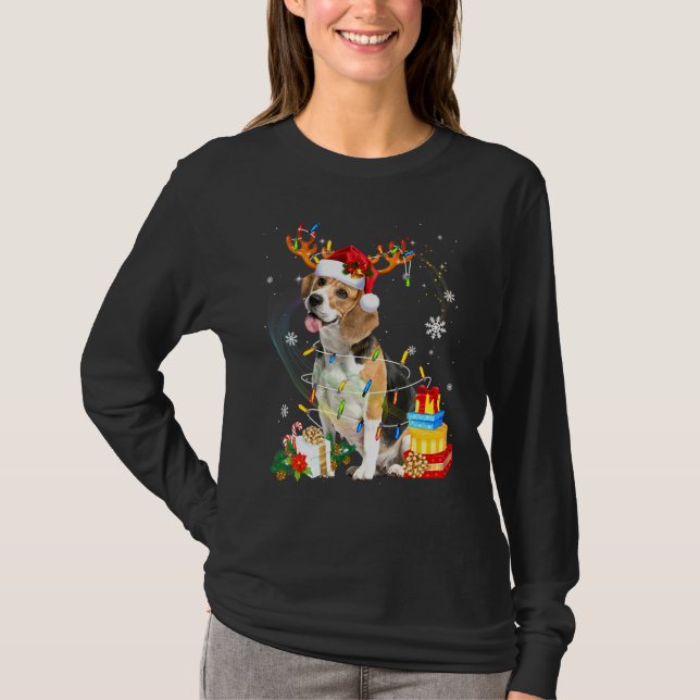 Cute Beagle Dog Lights Santa Hat Sweater Xmas Tree (Front)