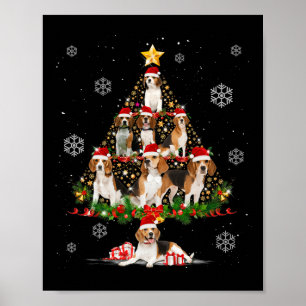 Cute Beagle Dog Lovers Christmas Tree Lights Xmas Poster