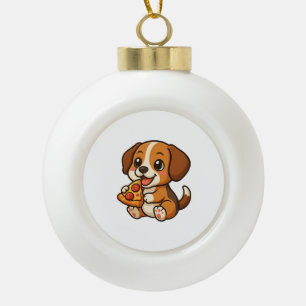 Cute beagle dog pizza pizza lovers cartoon ceramic ball christmas ornament