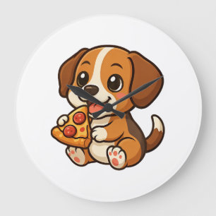 Cute beagle dog pizza pizza lovers cartoon large clock