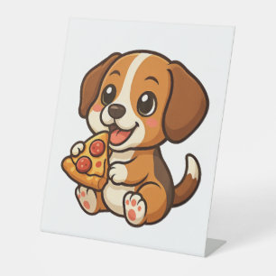 Cute beagle dog pizza pizza lovers cartoon pedestal sign