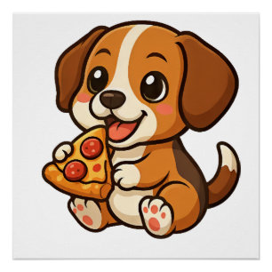 Cute beagle dog pizza pizza lovers cartoon poster