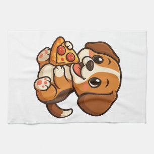 Cute beagle dog pizza pizza lovers cartoon tea towel