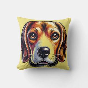 Cute Beagle Dog Portrait with Vibrant Colours Cushion