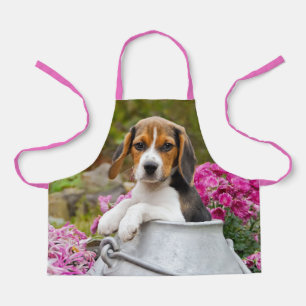 Cute Beagle Dog Puppy in Milk Churn with Flowers - Apron