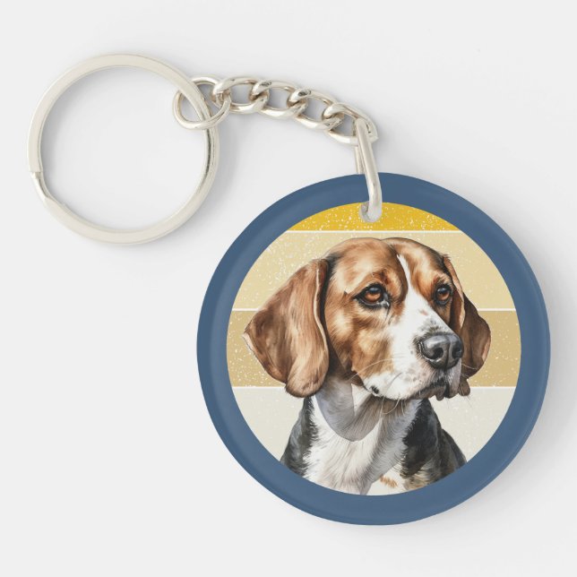 Cute Beagle Dog Retro Background Key Ring (Front)