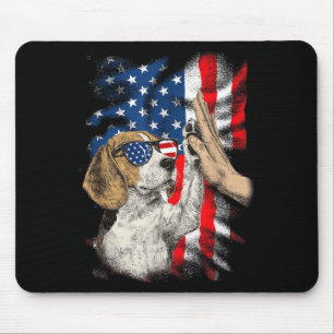 Cute Beagle Dog Usa Flag 4th Of July Aamerican Mouse Pad