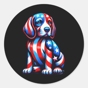 Cute Beagle Dog Usa Flag Women Men Dog Lovers 4th Classic Round Sticker