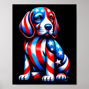 Cute Beagle Dog Usa Flag Women Men Dog Lovers 4th Poster