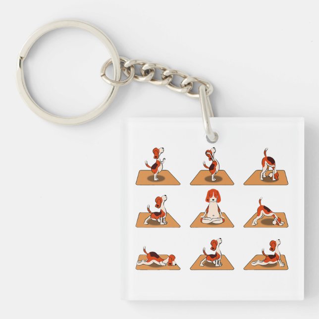 Cute Beagle Dogs Yoga Asana Poses  Key Ring (Front)