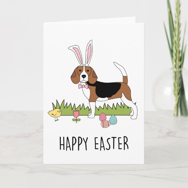 Cute Beagle Easter Bunny Card (Front)