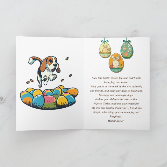 Cute Beagle Easter Bunny Wishes Thank You Card (Inside)