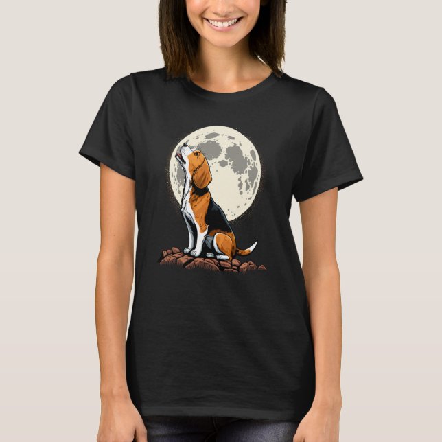 Cute Beagle Howling at the Moon Beagle Mom T-Shirt (Front)