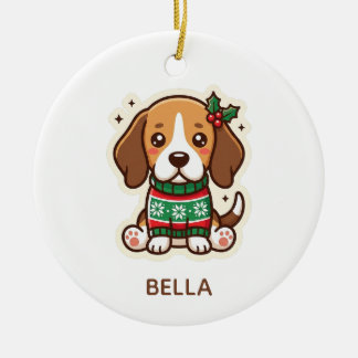 Cute Beagle in Christmas Sweater Kawaii Dog Orname Ceramic Ornament