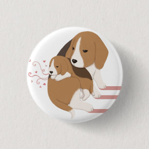 Cute Beagle Mom & Baby Illustration 3 Cm Round Badge