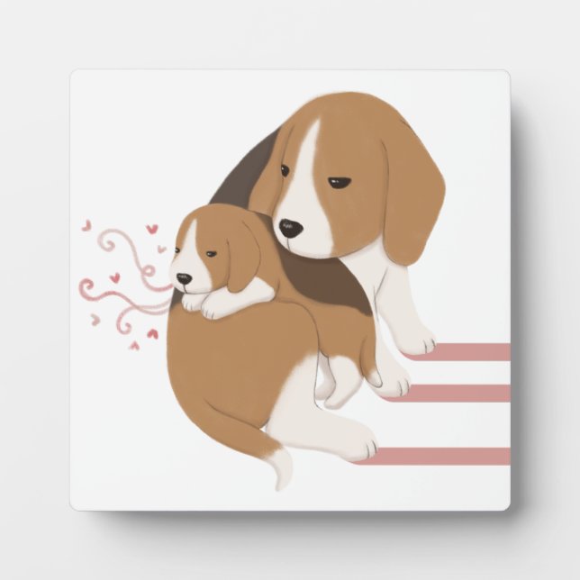 Cute Beagle Mom & Baby Illustration Plaque (Front)