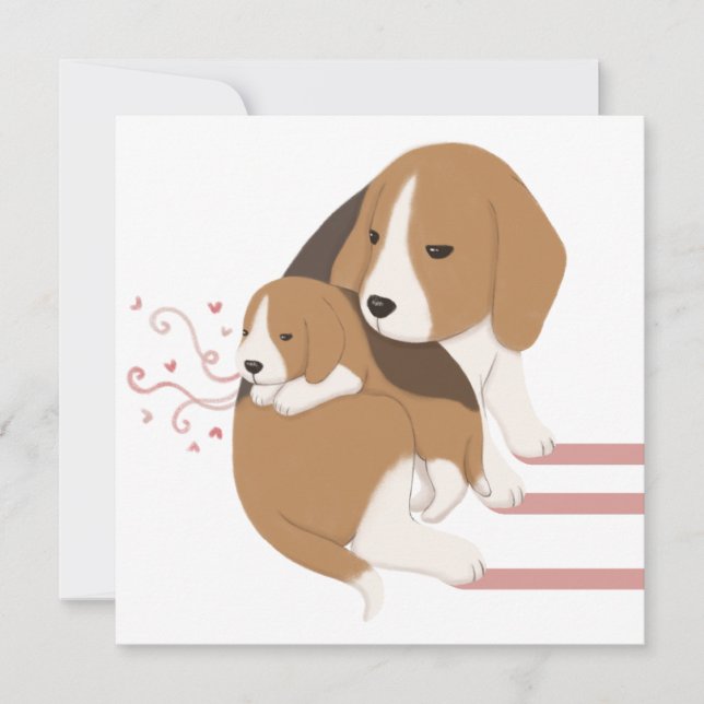 Cute Beagle Mom & Baby Illustration Thank You Card (Front)