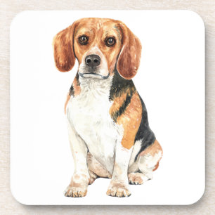 Cute Beagle Mom Dog Lover Puppy Dad Watercolor Pup Coaster