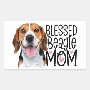 Cute Beagle Mum Dog Lover Pink Hearts Puppy Love Rectangular Sticker