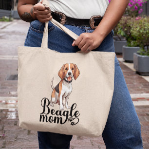 Cute Beagle Mum Gift Funny Cartoon Puppy Dog Lover Large Tote Bag