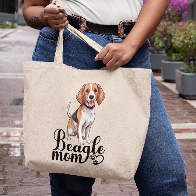 Cute Beagle Mum Gift Funny Cartoon Puppy Dog Lover Large Tote Bag (Creator Uploaded)