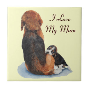 cute beagle puppy and mum dog art tile