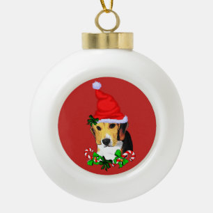 Cute Beagle Puppy Christmas Ceramic Ball Christmas Ornament
