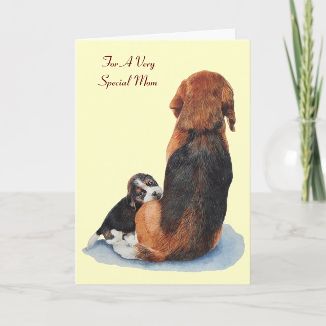 cute beagle puppy cuddling mum dog card (Front)