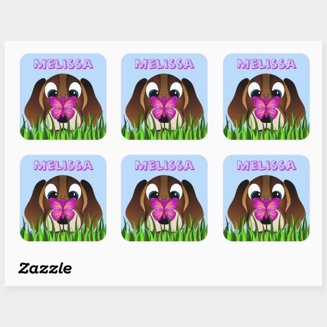 Cute Beagle Puppy Dog Butterfly Square Stickers (Sheet)