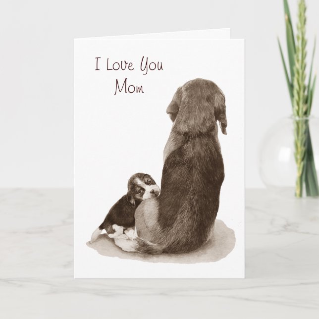 cute beagle puppy dog cuddling mum card (Front)