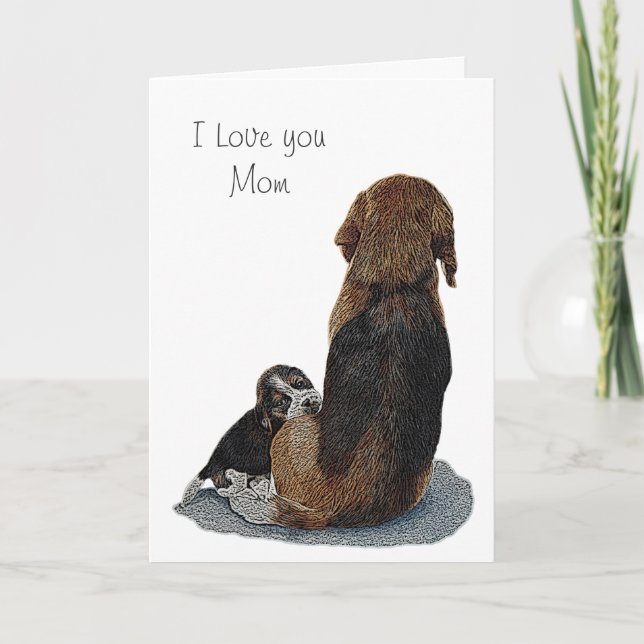 cute beagle puppy dog cuddling mum card (Front)