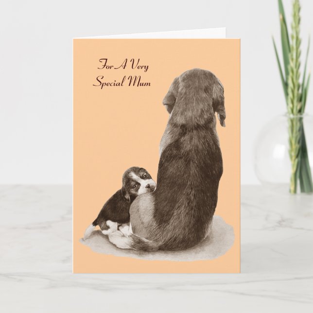 cute beagle puppy dog cuddling mum  card (Front)