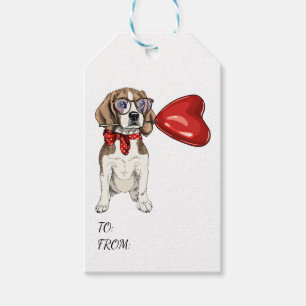 Cute Beagle Puppy Dog Love Red Heart Balloon Gift Tags