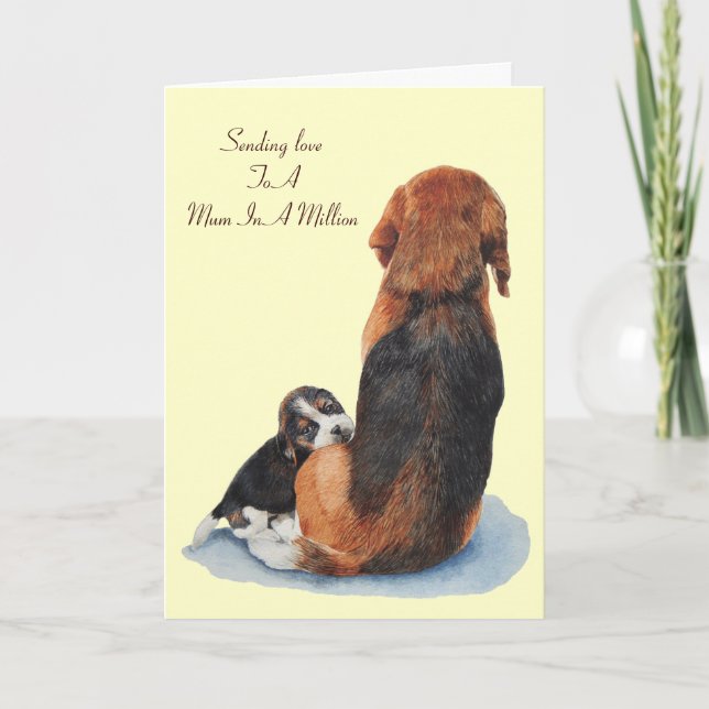 cute beagle puppy dog versed mum greeting card (Front)