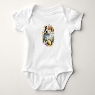 Cute Beagle Puppy in Field of Flowers Baby Bodysuit