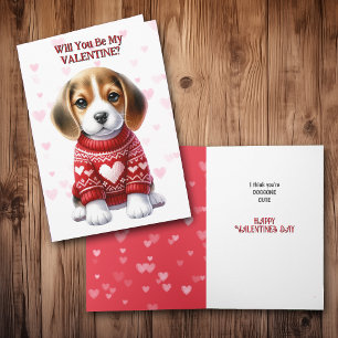 Cute Beagle Puppy in Sweater Valentine Holiday Card