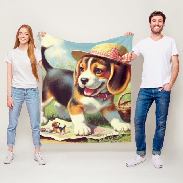 Cute Beagle Puppy Painting Fleece Blanket (In Situ)