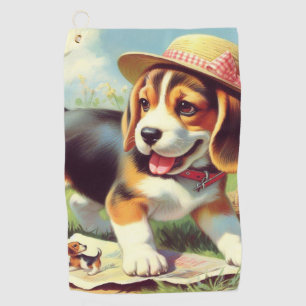 Cute Beagle Puppy Painting Golf Towel