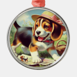 Cute Beagle Puppy Painting Metal Ornament